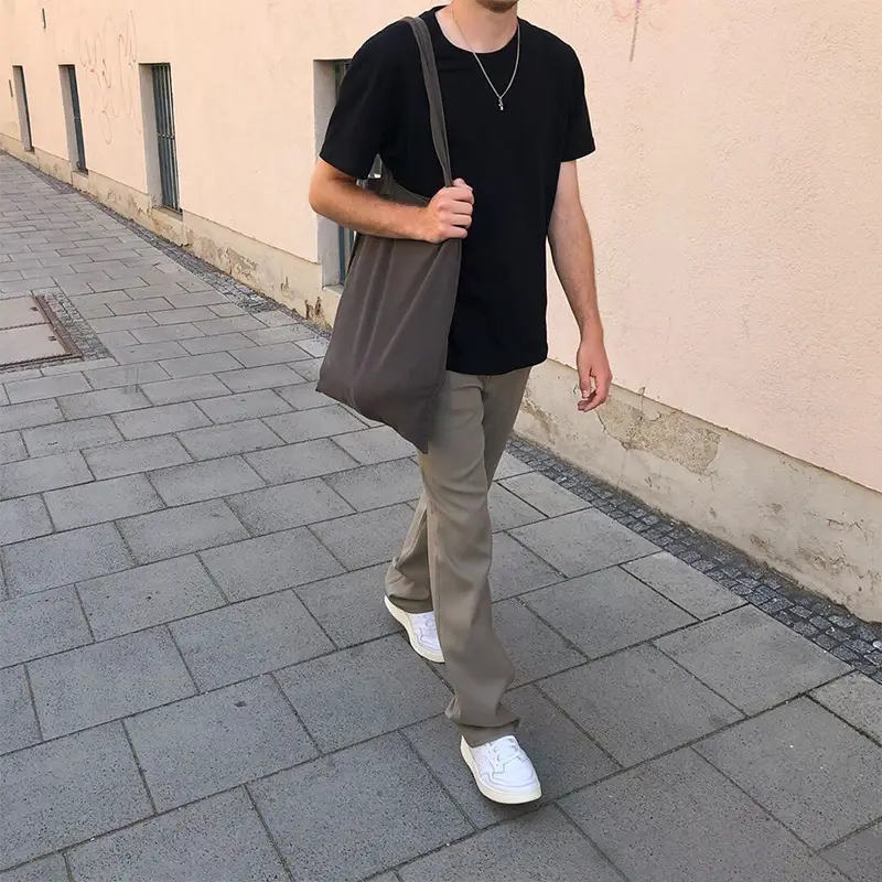Kenijima Straight-leg Black Casual Pants with a Sense of Style, Flared Vibe Sand Color High Street Easiest for match