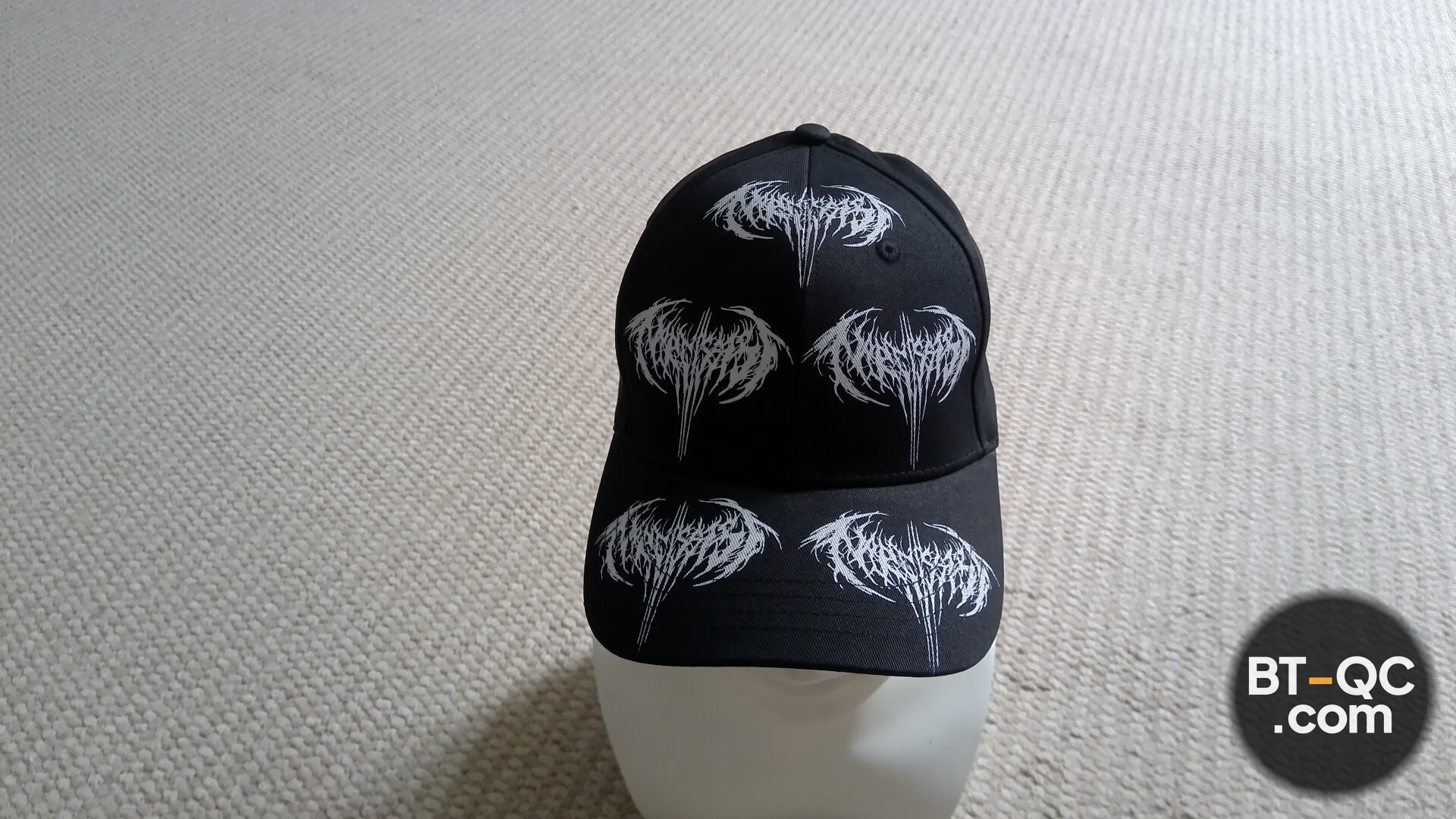 Black Baseball Cap with White Graphic Print QC