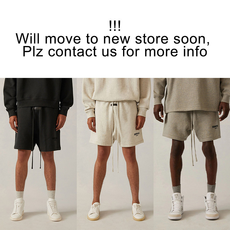 2022Ss Fleece-Lined Black Flocking Print Essentials Sweatshirt Trendy Brand Shorts Cross-Border Hot Sale Op