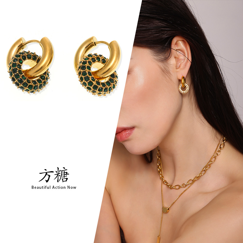Sugar Ins Cold Style Color Diamond Design Ring Detachable Pendant Earrings Women's Titanium Steel Earrings