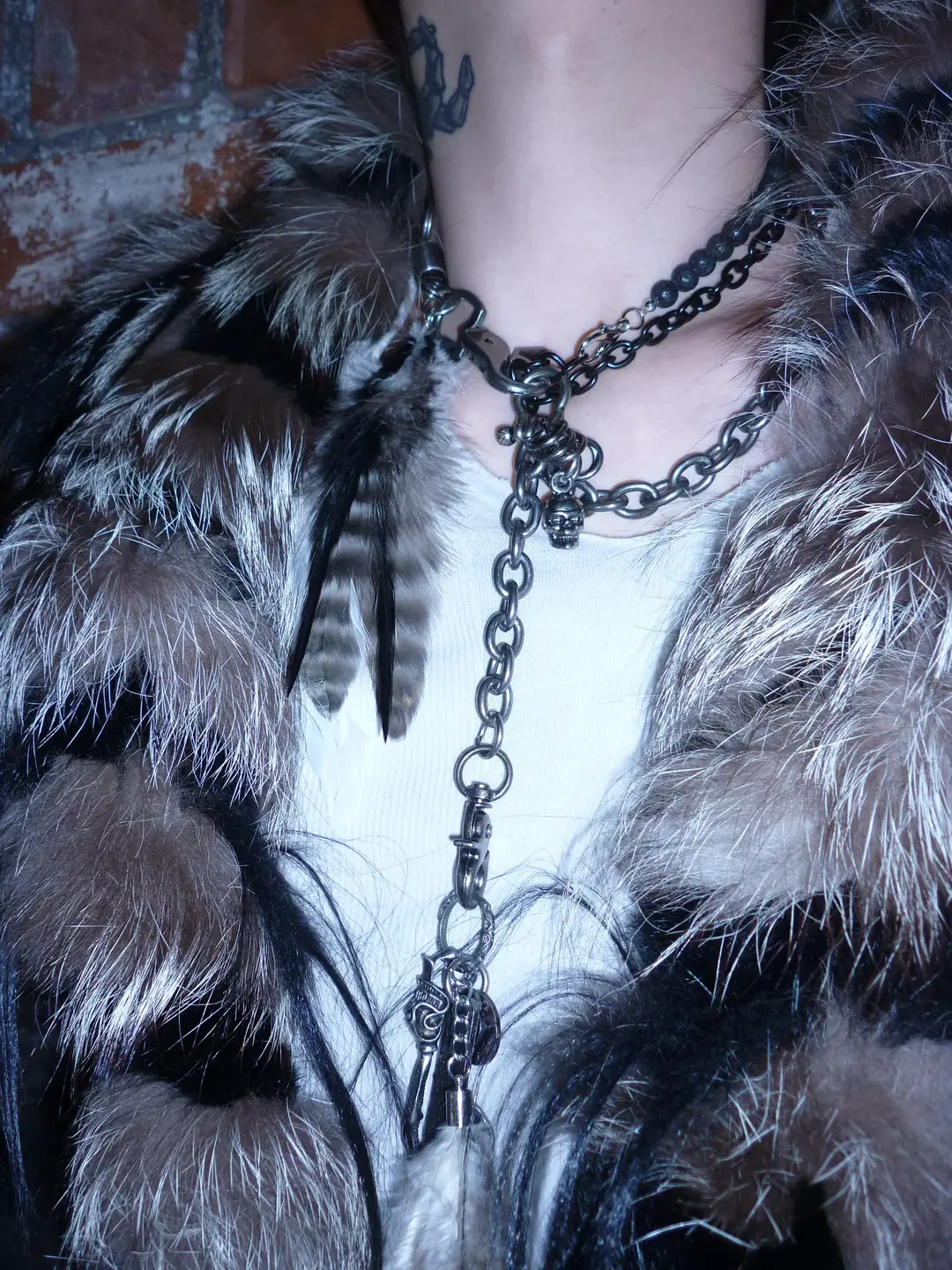 「Rabbit.B」Handmade Visual Art Feather Skull Cross Multi-Layered Vintage Keychain Pants Chain Necklace