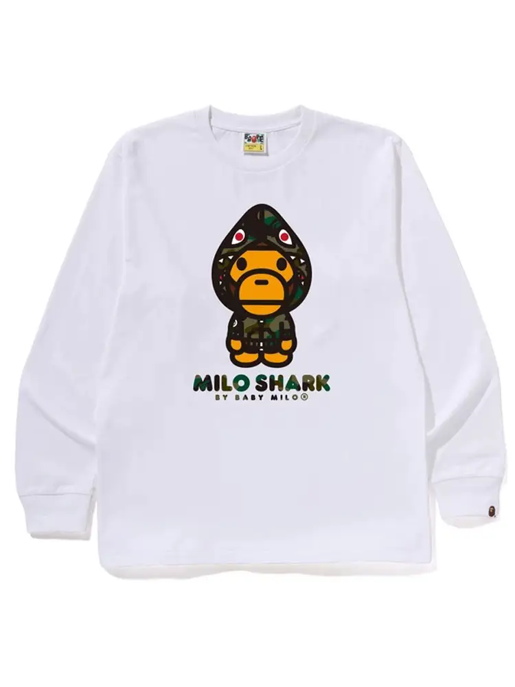 New Heavyweight Pure Cotton Trendy Brand Bape Unisex Loose Long-Sleeve Top Cross-Border Wholesale Ape Head Base Shirt Long T-Shirt