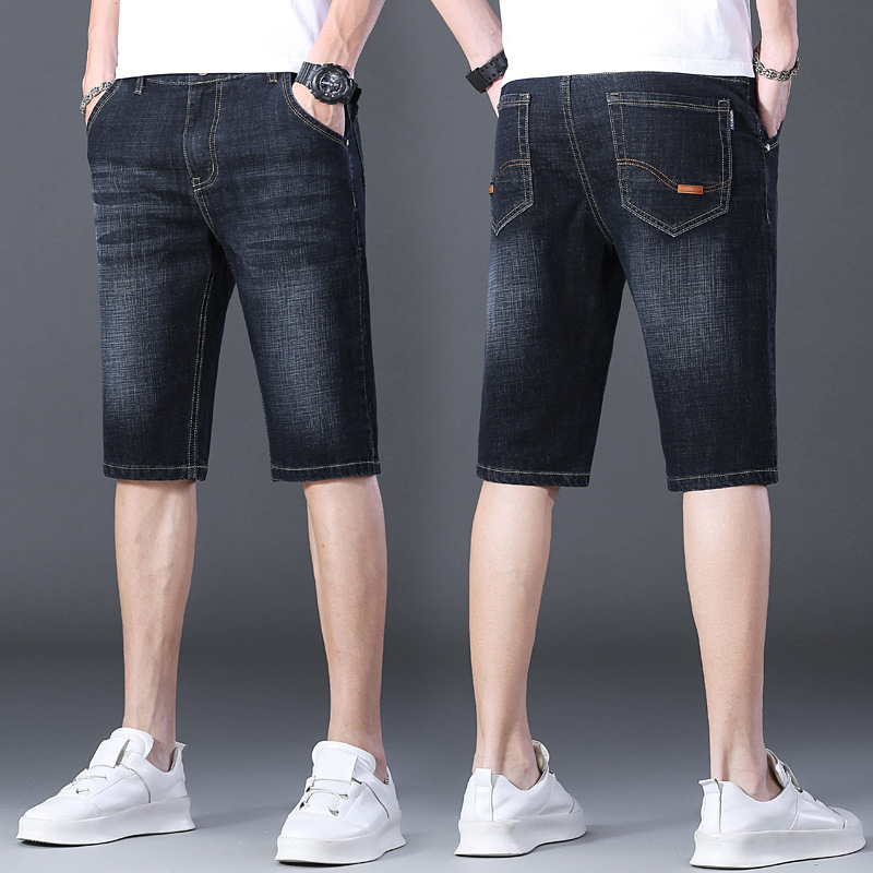 Summer thin cropped pants men's straight men's denim shorts stretch slim fit summer youth pants wholesale breeches