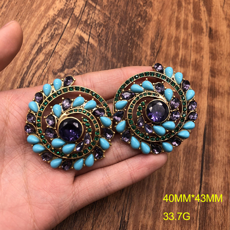 Zhonggu vintage earrings sapphire stud earrings advanced design spiral shape exaggerated jewelry factory wholesale