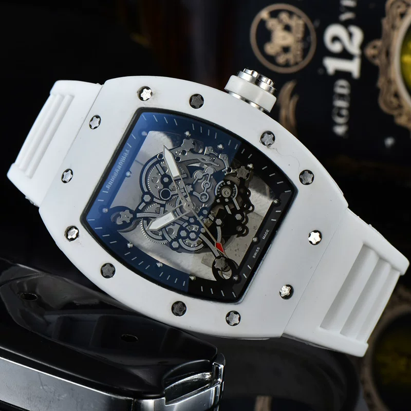 (Richard Mille) Fashionable and Stylish Student Sports Hollow-Out Barrel-Shaped Quartz Transparent Watch Fully Automatic Watch