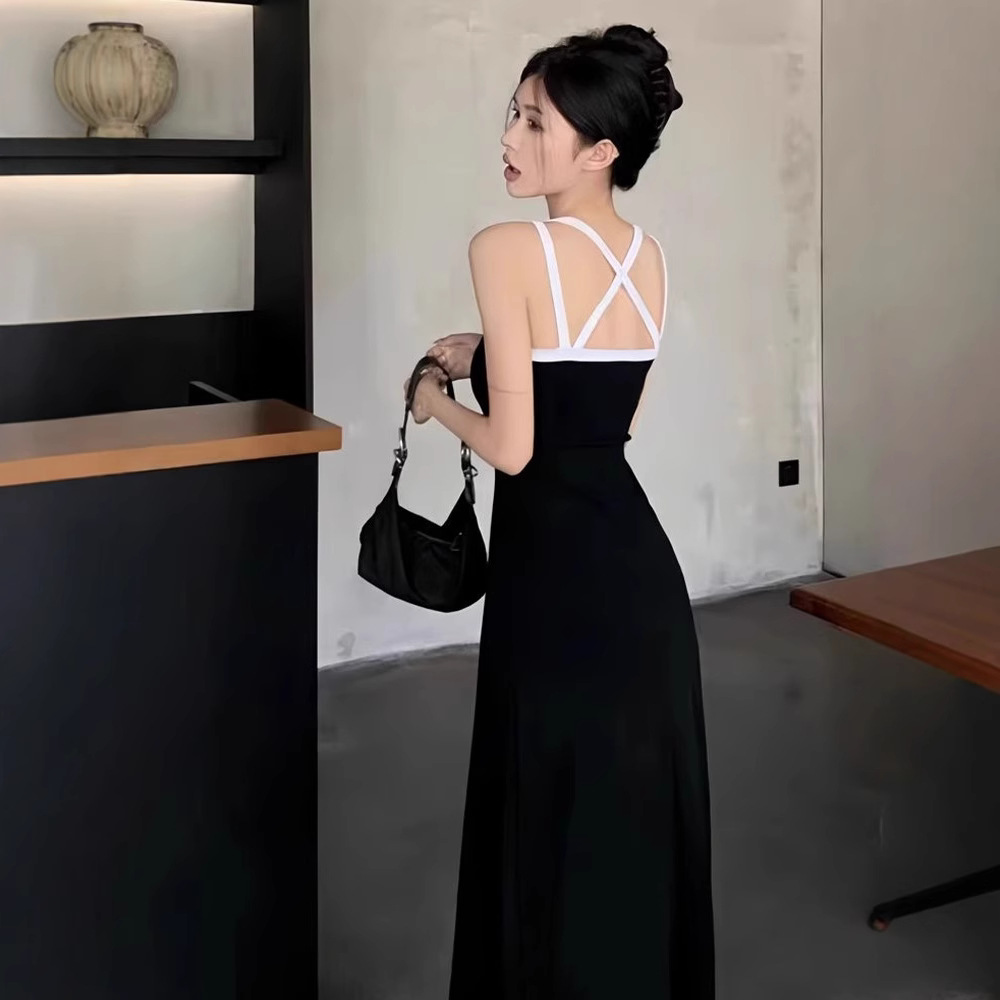 Sleeveless Top Women's Summer High-Waisted Korean Style 2025 Summer Sweet and Spicy Black Vest Long Skirt Bottoming Suspender Dress