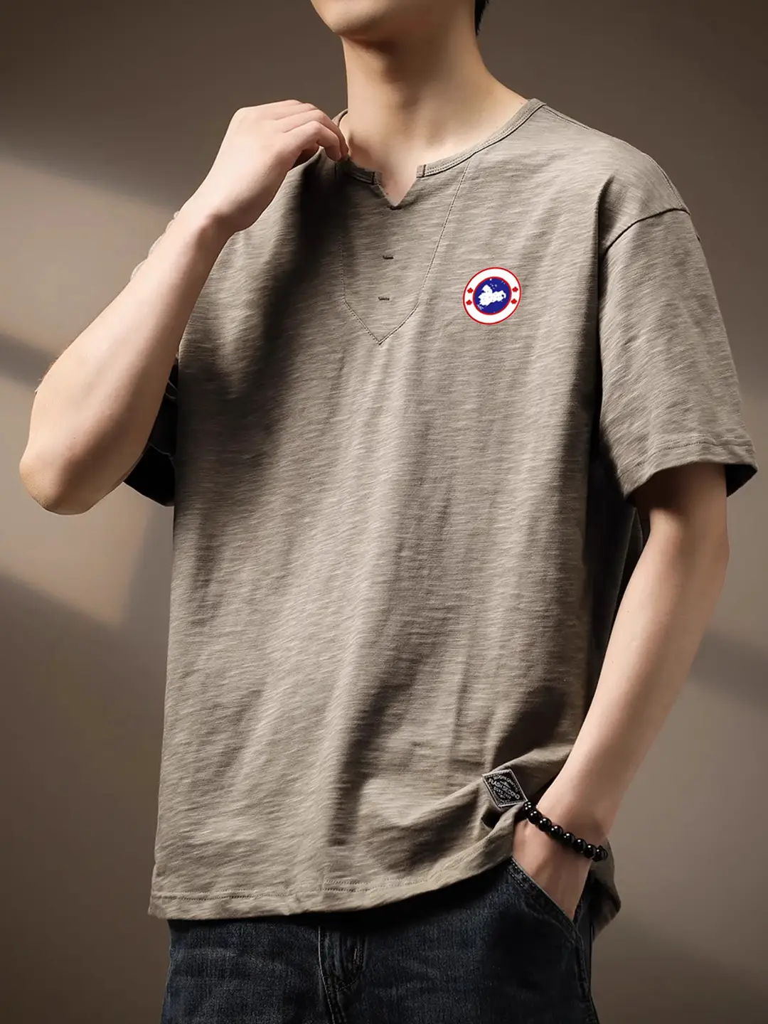 Big Goose Hometown Flagship Canadian Genuine Big Goose Henry Collar Short Sleeve T-Shirt Men's Summer Thin Loose Half Sleeve Men
