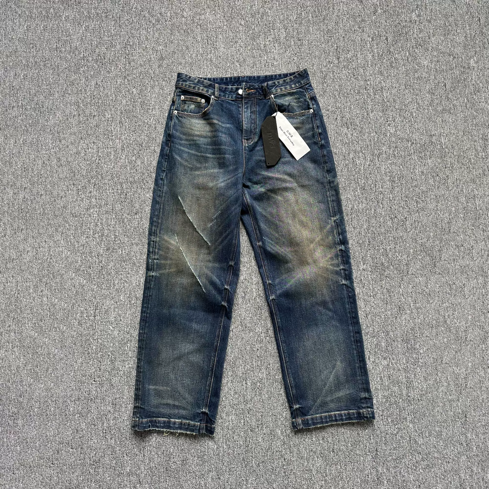 Heavyweight Vintage Washed Selvedge Straight-Leg Jeans for Men and Women, Distressed Straight-Leg Loose Fit Casual Pants QC-foto van TAOBAO op Qualit.ly