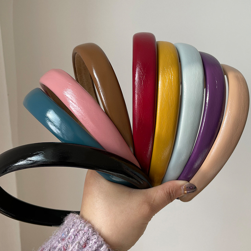 Korean Hairband Retro Leather Candy Color Pressed Hair Headband Internet Celebrity Elegant Hairpin Women's New Hair Accessories Wholesale Accessories