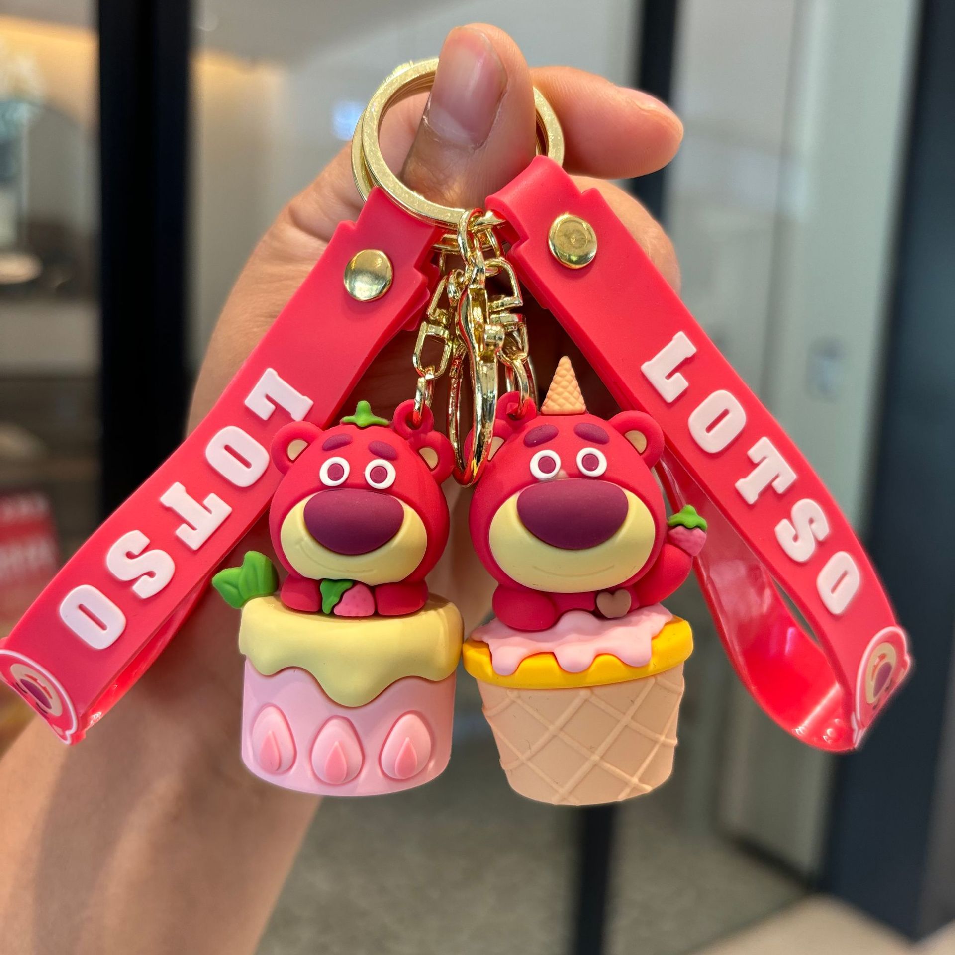 Sanrio Strawberry Bear Keychain Dessert Puff Bear Key Chain Car Bag Doll Pendant Couple Small Gift