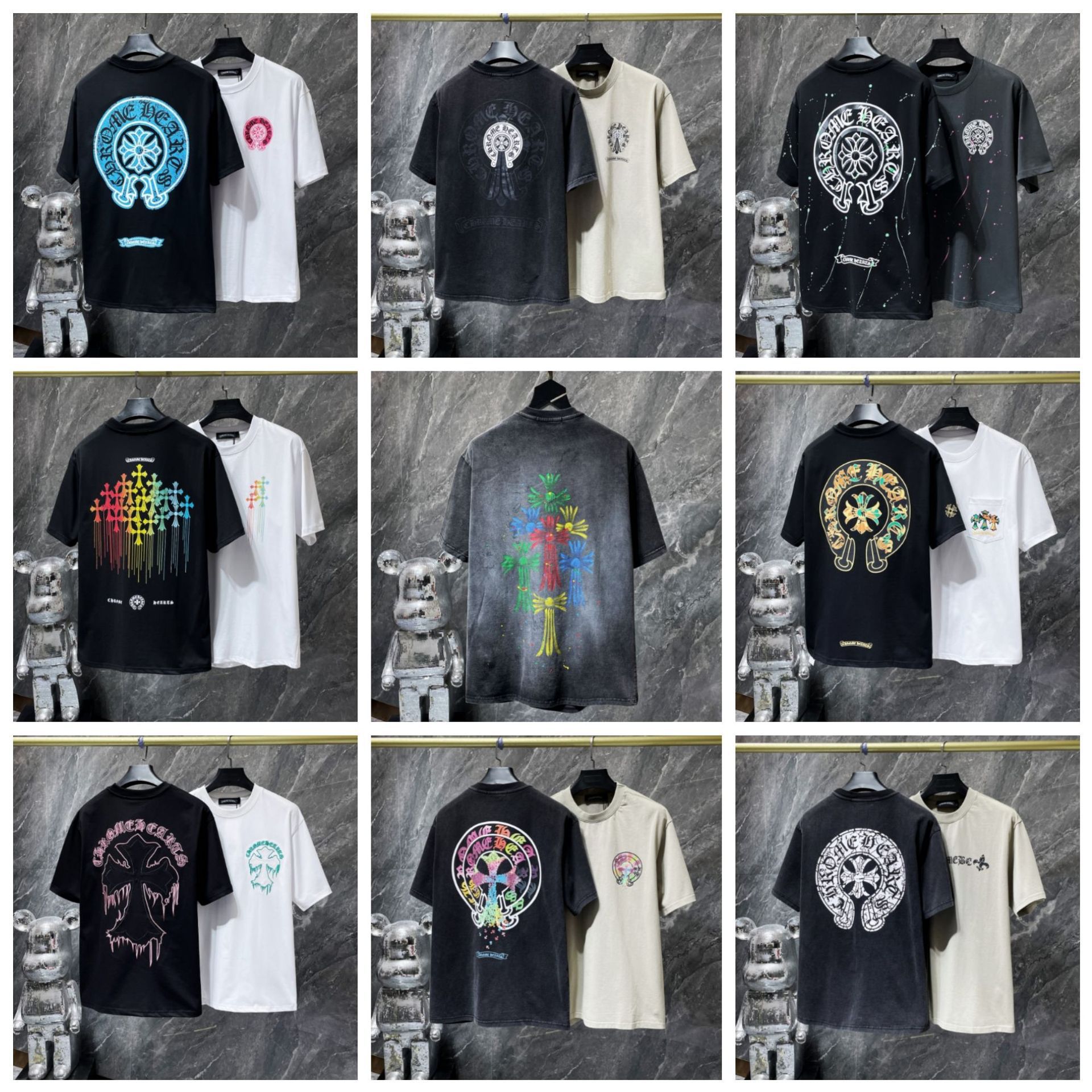 24 Cross-Border Correct Version Chromehearts High-Quality Horseshoe Sanskrit Pure Cotton Short-Sleeved T-Shirt