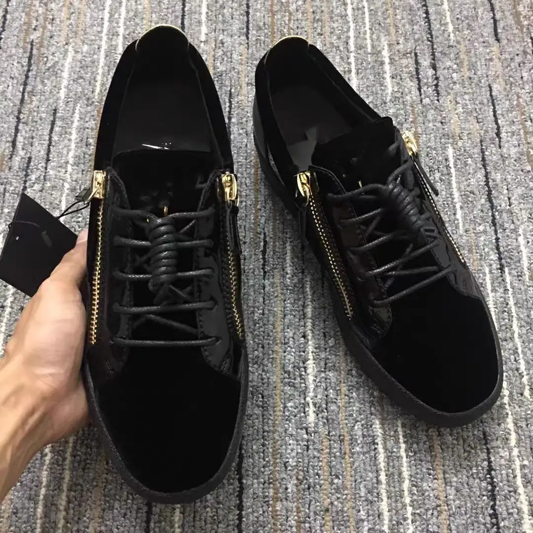 Fashion 24 GZC Men Blue and Black Suede Double Zipper Low Ankle Sneaker Skate Shoes Large and Small Size Fashion Shoes