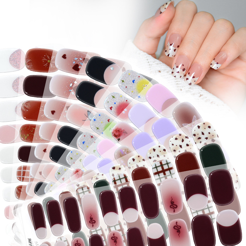 Autumn and Winter New Cross-Border Wholesale Manufacturer Spot Half-Baked Uv Gel Nail Stickers Phototherapy Nail Semi-Cured Nail Art Stickers