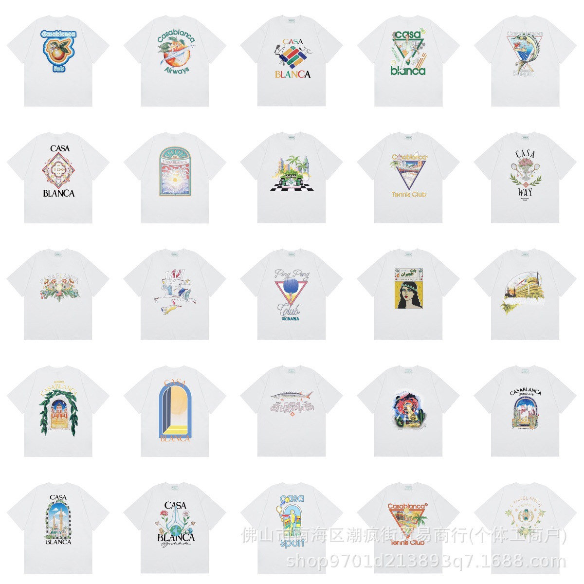 Cross-Border Casablanca Summer American-Style Trendy Brand Short-Sleeved Round-Neck T-Shirt for Men and Women with Casablanca Letter Print