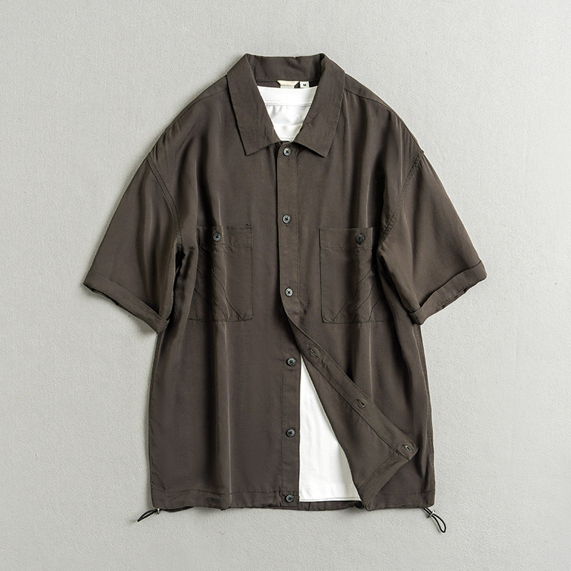 Men's Summer New Simple Short-Sleeved Shirt 2024 Loose Casual Square Collar Cool Short-Sleeved Men's Shirt 2213