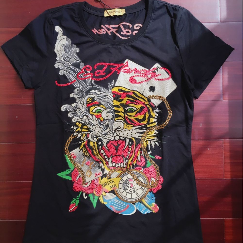Cross-Border Women's T-Shirt/Ed Hardy New Women's Clothing Alice Tiger Women's Short T-Shirt/Ed High-Pressure Women's T-Shirt