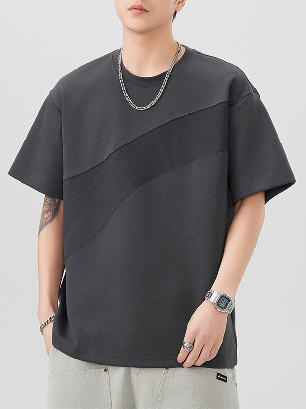 Ming Ge | 2025 Summer New Stitching Design Short Sleeve T-shirt Men's Japanese Fashion Loose Casual Crewneck Top