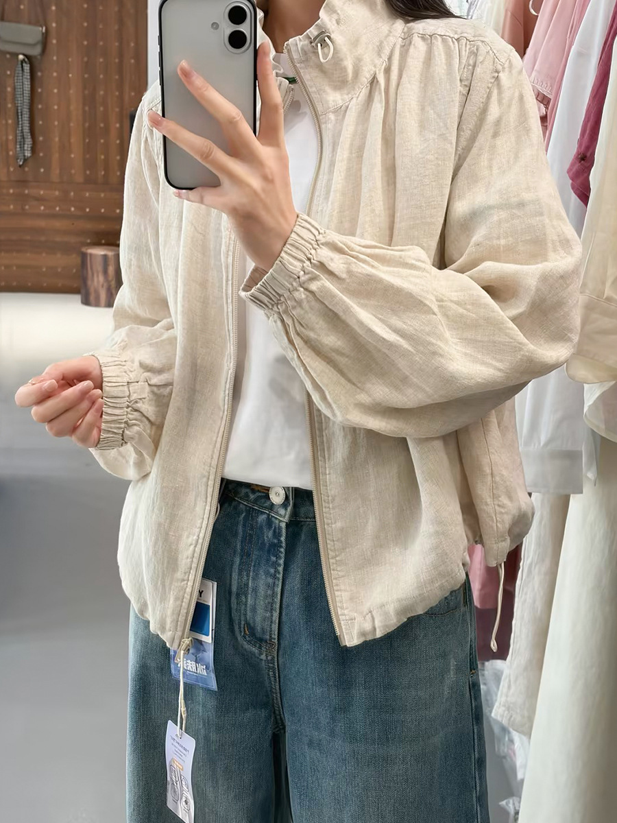 Sutin 100% Pure Linen Stand Collar Short Jacket for Women 2026 Spring/Summer New Loose Casual Top Direct from Factory