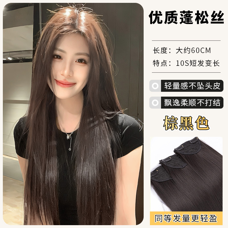 Wig Piece for Women Three-Piece Invisible Traceless Hair Volume Increase Fluffy Atmosphere Straight Hair Replacement Patch Brown Black 60cm