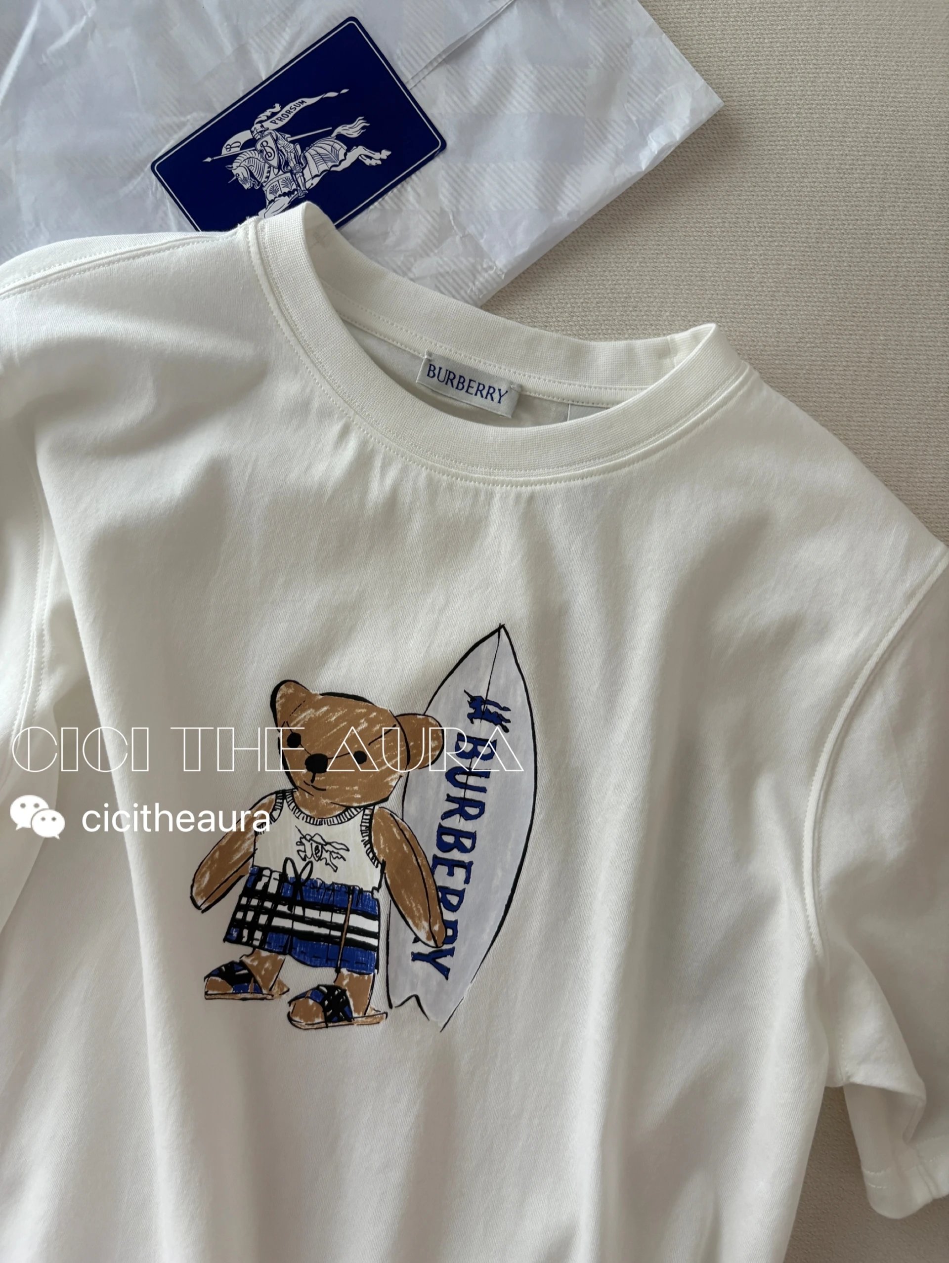 Burberry T-shirt with Bear and Surfboard Graphic