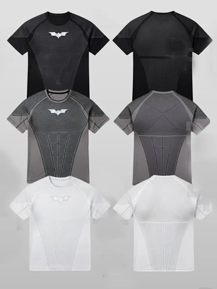 European and American style Batman logo short sleeved slim fit, showing muscle fitness, quick drying clothes, breathable T-shirt for men
