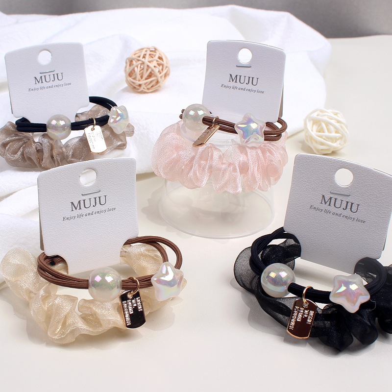 Korean Dadongmen Hair Accessories, Simple Mesh Small Intestine Hair Ties, Exquisite 2 Card-Mounted Hair Ropes, Elegant Pearl Headbands