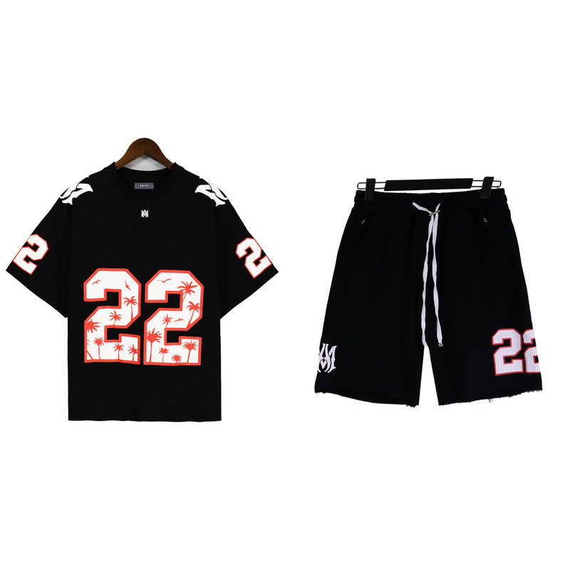 2023 Summer New AMI Letter Printing Sports Round Neck Short-sleeved T-shirt Trendy Brand Sports Pants