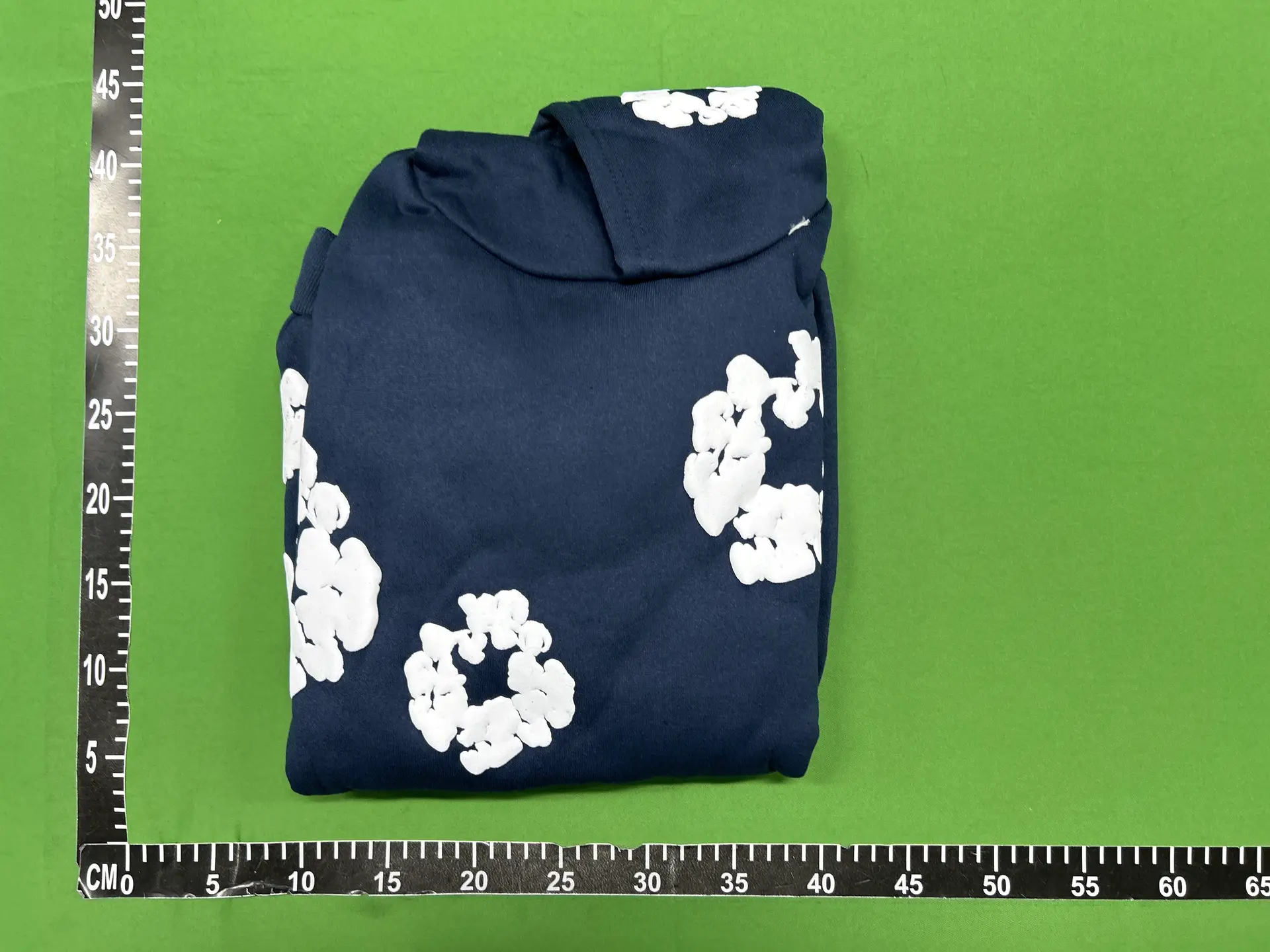 Navy Blue Hoodie with White Floral Print