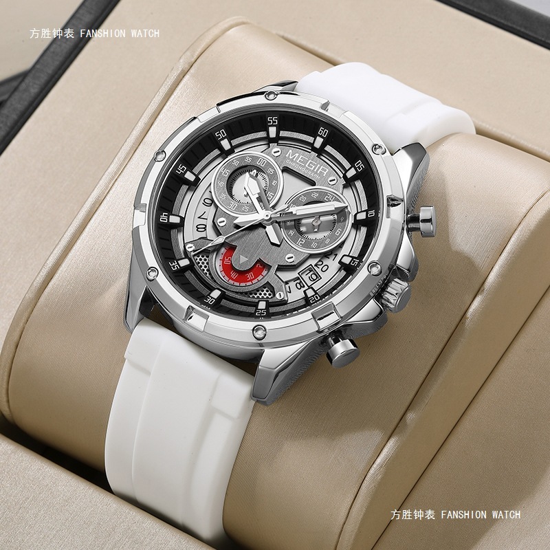 Megir Clown Multifunctional Chronograph Watch Cross-Border Popular Luminous Calendar Silicone Strap Quartz Watch Fusheng Watch