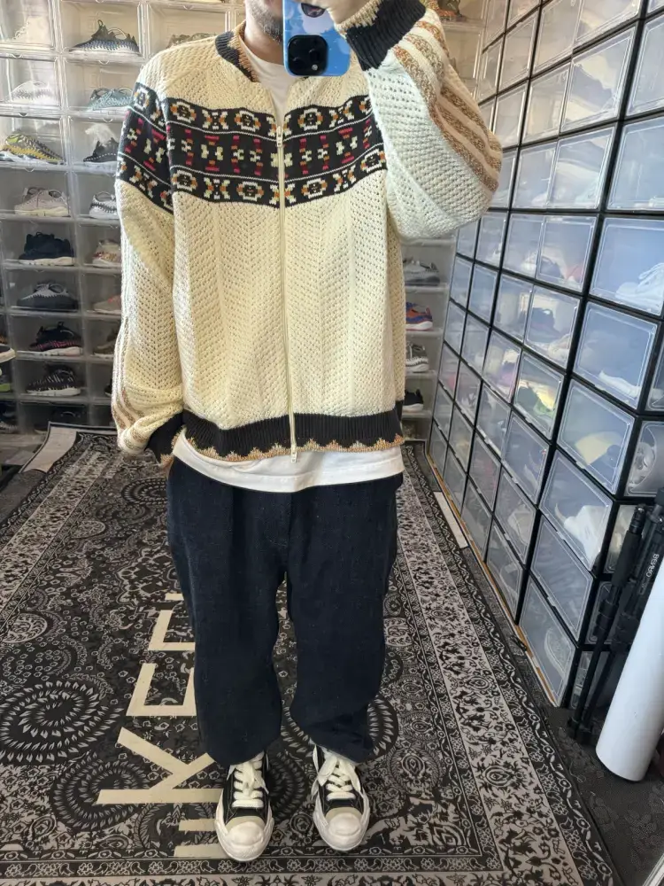 Jin Fan Edison Chen Trendy Same Style Cut Out Mesh Couple Loose Knitwear Men Cardigan Women Profile Trade Outwear