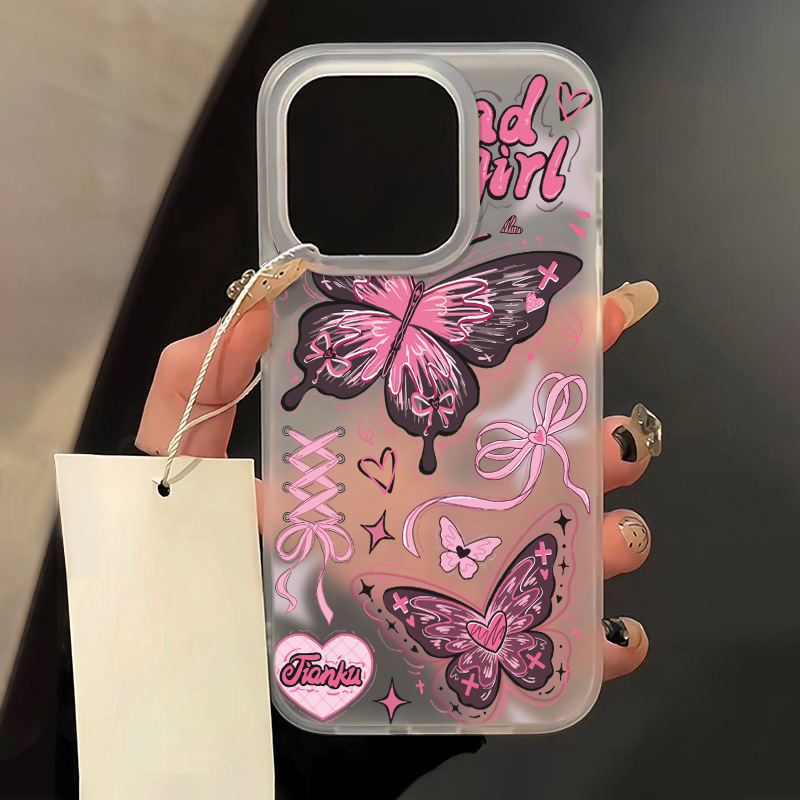 Purple Pink Butterfly for Apple 16PROMAX Mobile Phone Case 15 Frosted 14 Large Hole 13 Soft Case 12 Simple 16