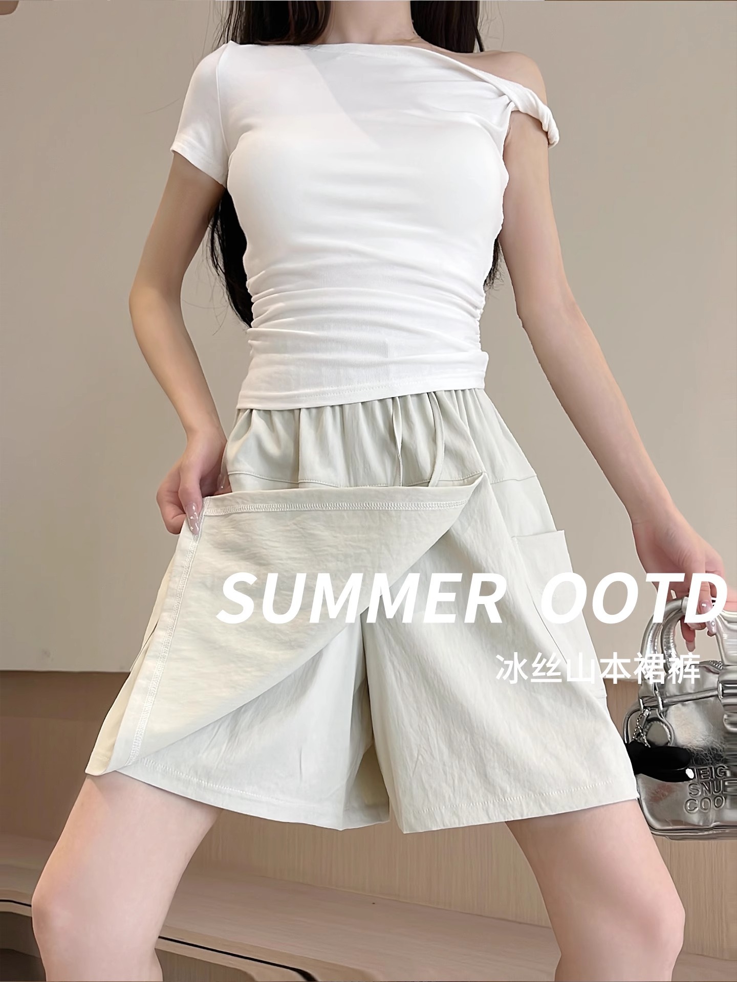 Yamamoto Workwear Skirt Pants for Women, Summer 2026 New High-Waisted A-Line Casual Shorts, Ice Silk Loose Wide-Leg Five-Point Pants