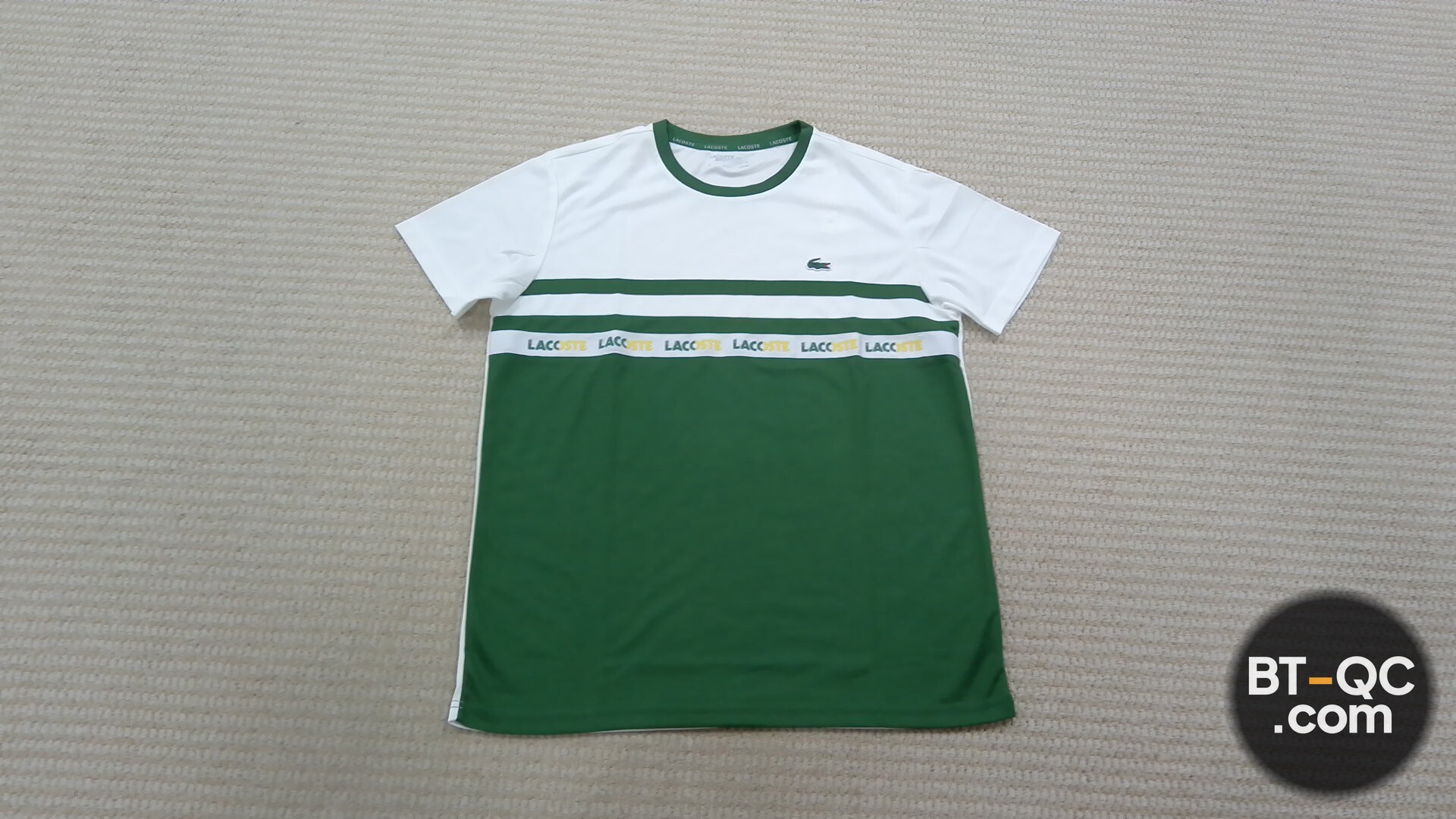 Lacoste White Green Logo Stripe T-Shirt QC