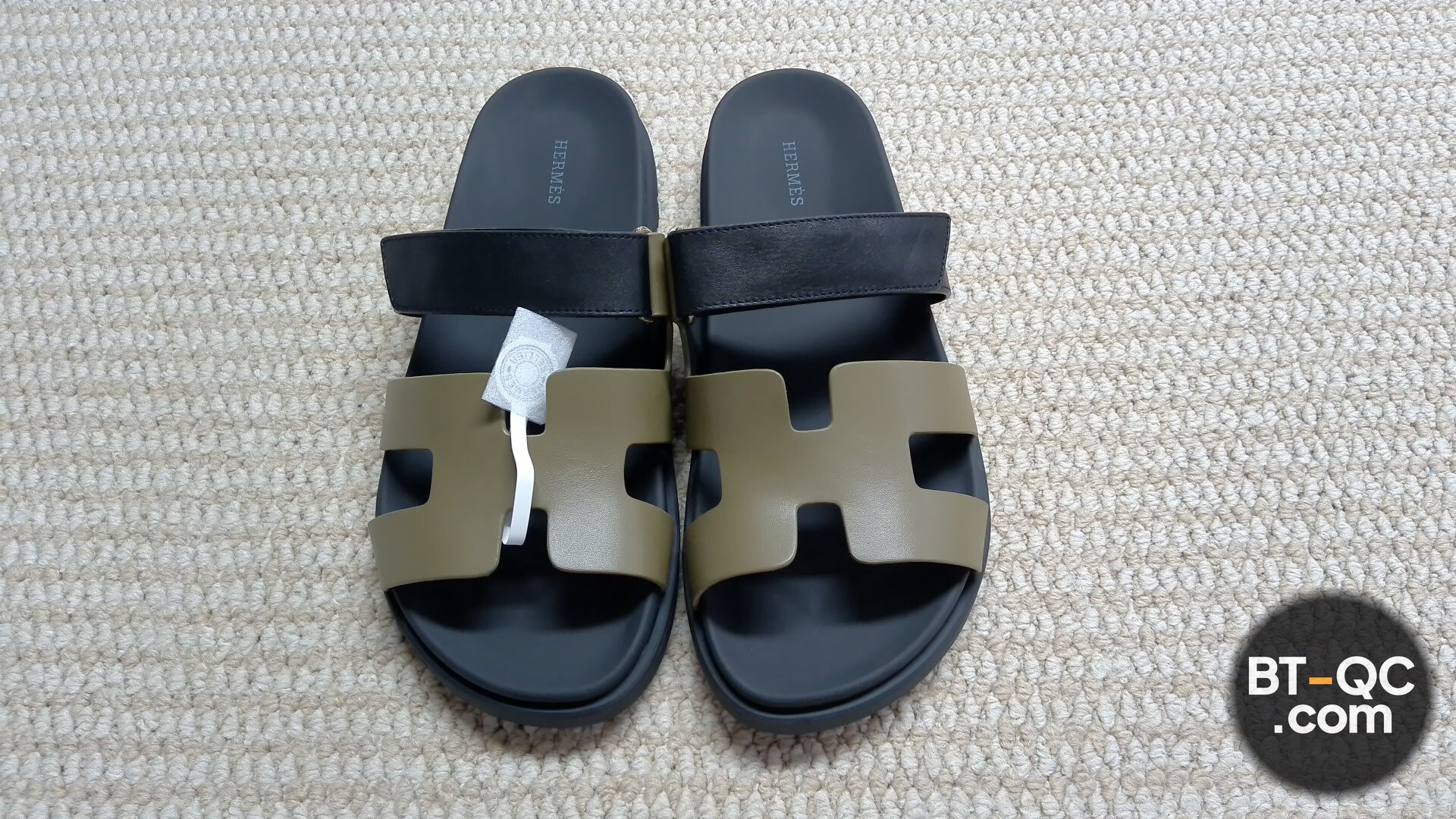 Hermes Chypre Black Khaki Sandals QC