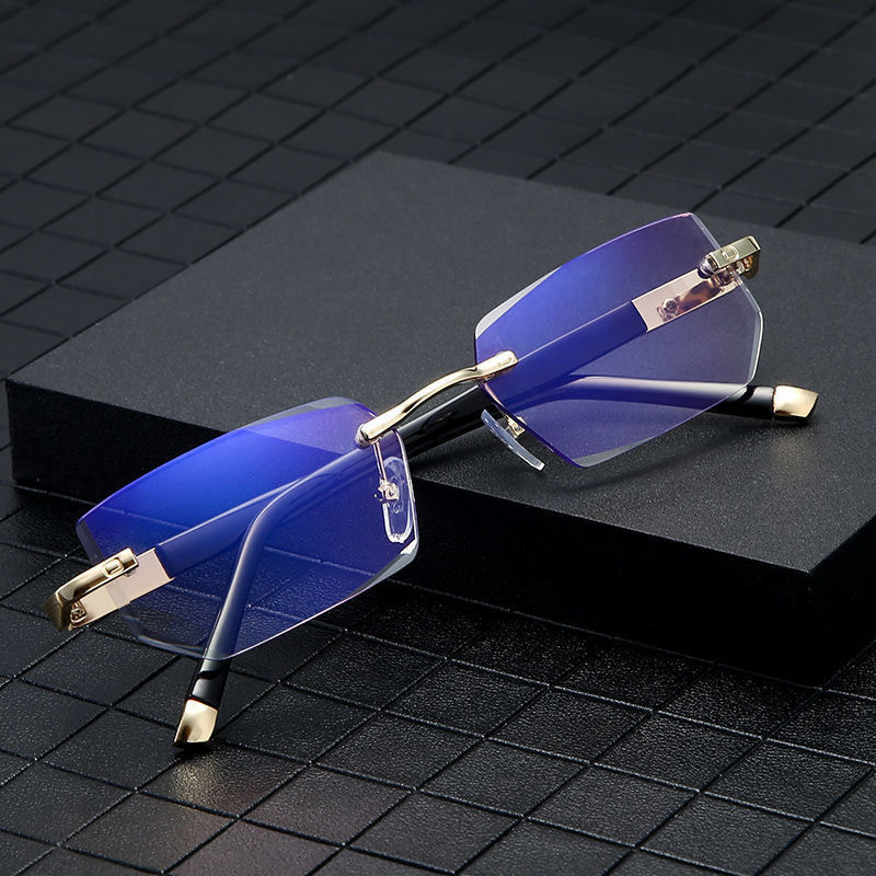 Manufacturer's New Frameless Diamond-Cut Edge Reading Glasses, Fashionable Anti-Blue Light Reading Glasses, Smart Zoom, One-Piece Dropshipping