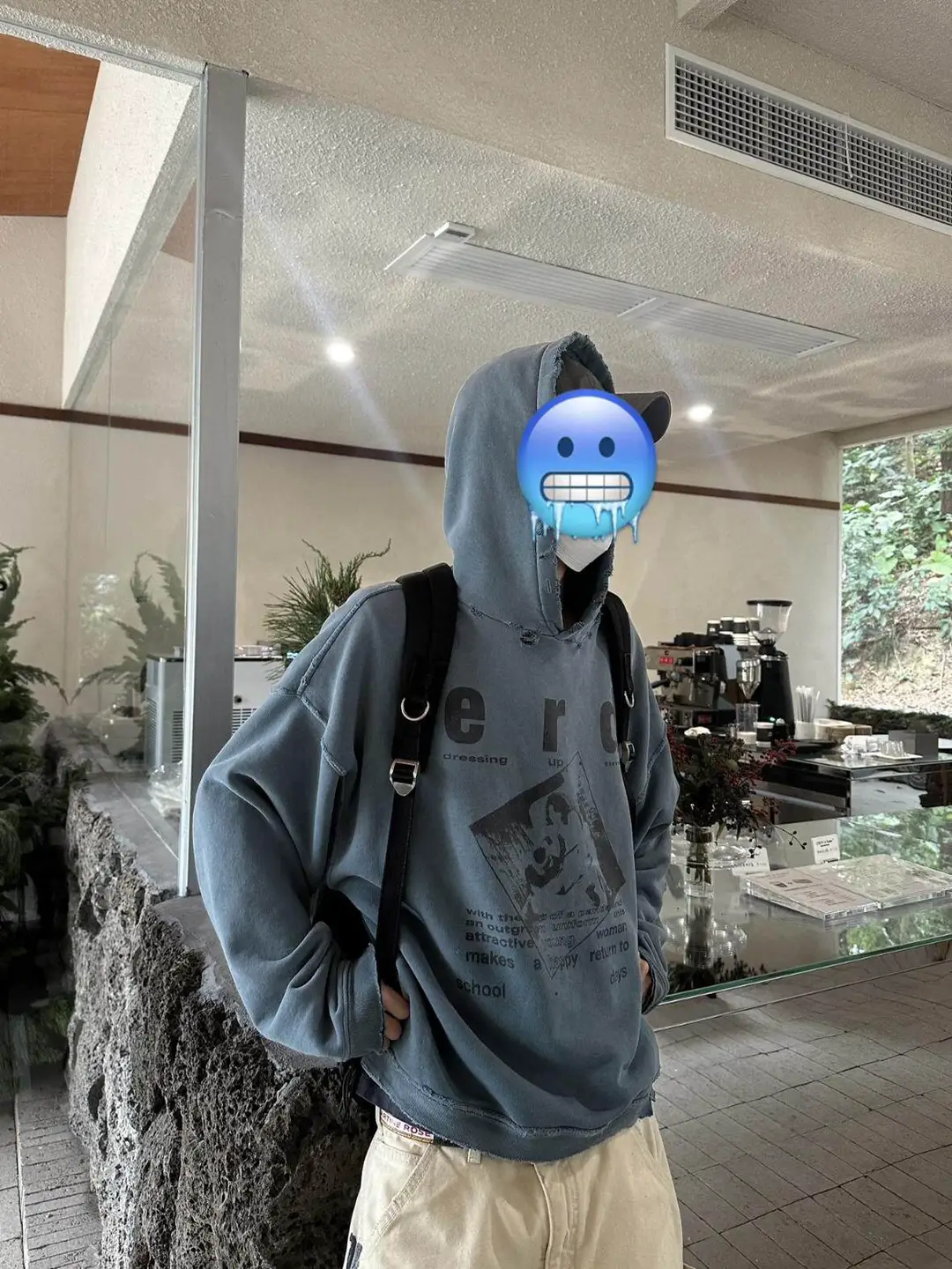 0 color difference ERD melancholy rich second-generation low saturation gray blue illustration poster print distressed hooded sweatshirt