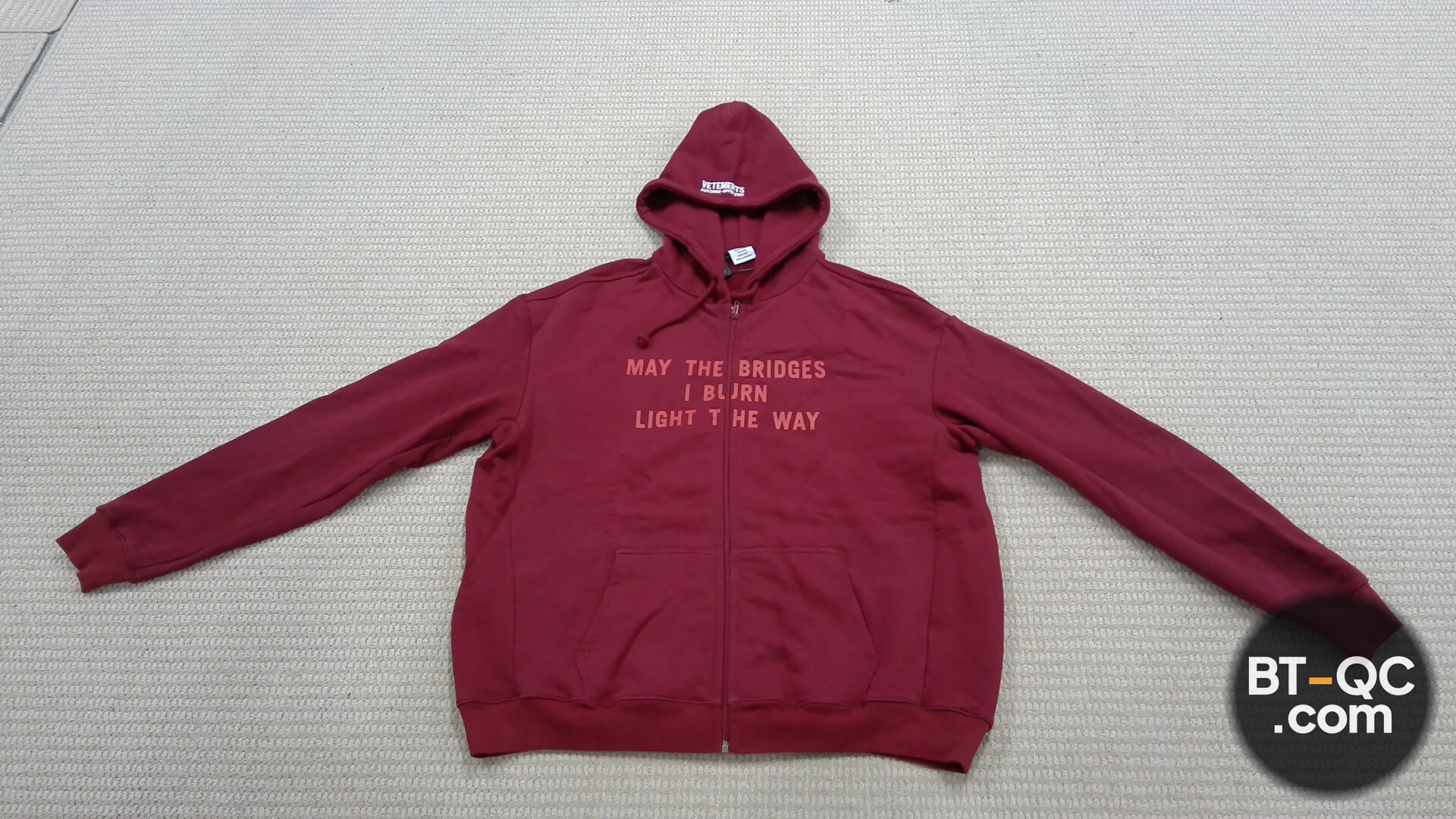 In Stock Vtm Mtb Zip up Hoodie Burning Bridges Slogan Burgundy Embroidered Hoodie QC