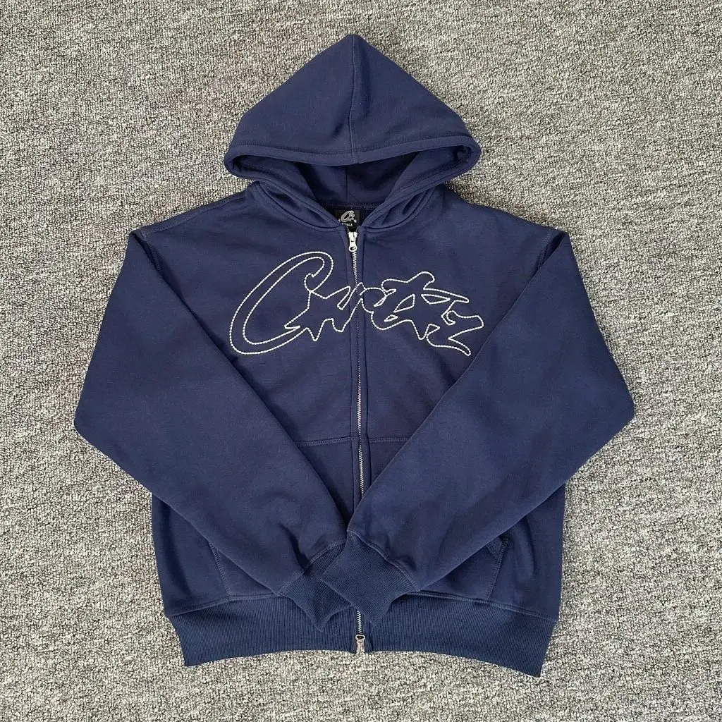 Crazed Zip Up Hoodie Navy
