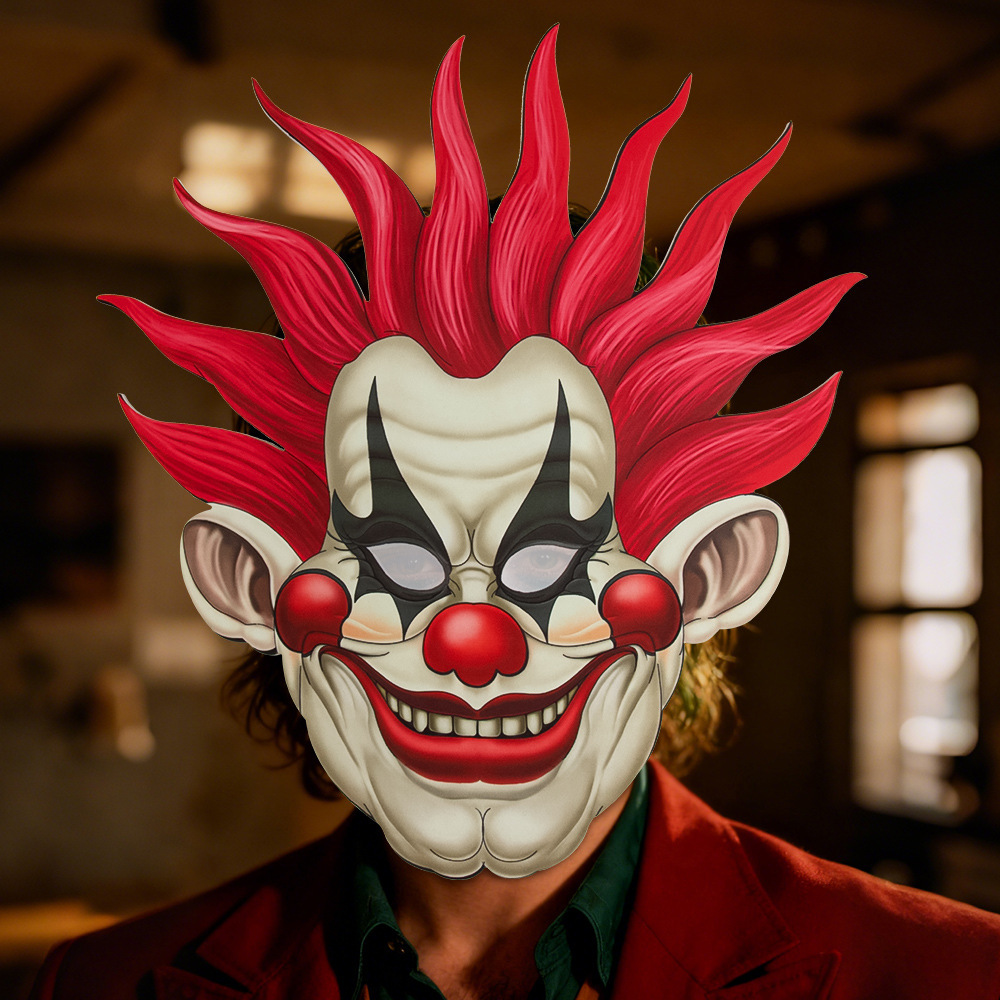 Horror Clown Mask Halloween Party Props Thrilling Red-Haired Smiling Clown Prank Costume Mask