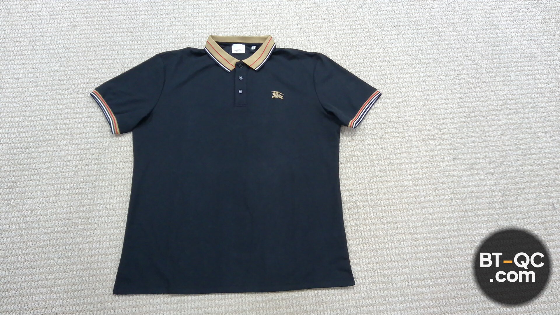 Burberry Polo Shirt Black Gold Red White QC