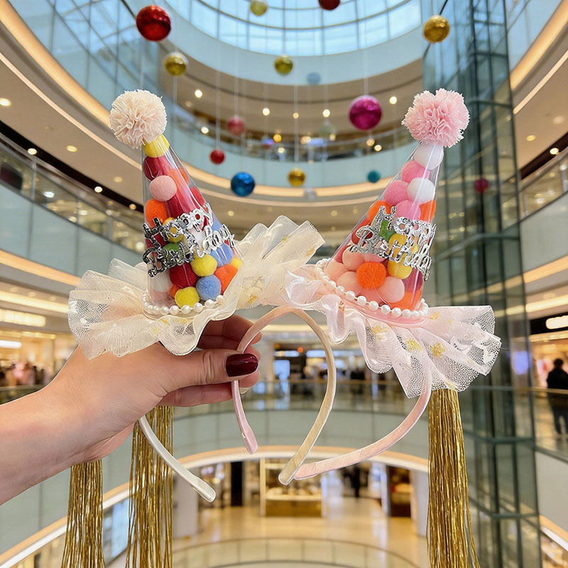 Korean Style Birthday Year Old Candy Hair Ball with Yarn Hair Band Party Princess Girl Children's Hair Accessories Hat Creative Headwear