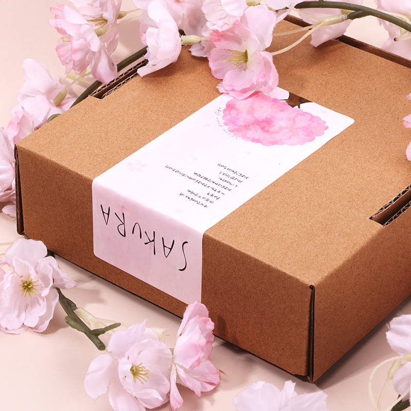 Sakura 	 Sakura Light Expression Packaging Stickers Hand-Painted Style Rectangular Self-Adhesive Stickers