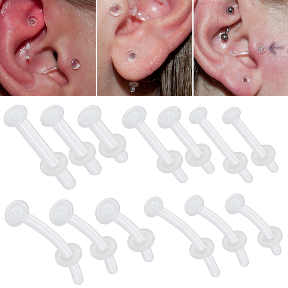Cross-Border Transparent Glass Nose Nail C-Shaped Nose Ring L-Shaped Curved Rod Invisible Nose Ring Ear Bone Nail Earrings Piercing Navel Nail