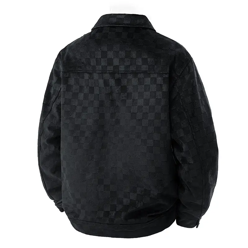 Suede Checkerboard Jacket Men's Spring and Autumn New American Style Retro Lapel Work Jacket Men's Top