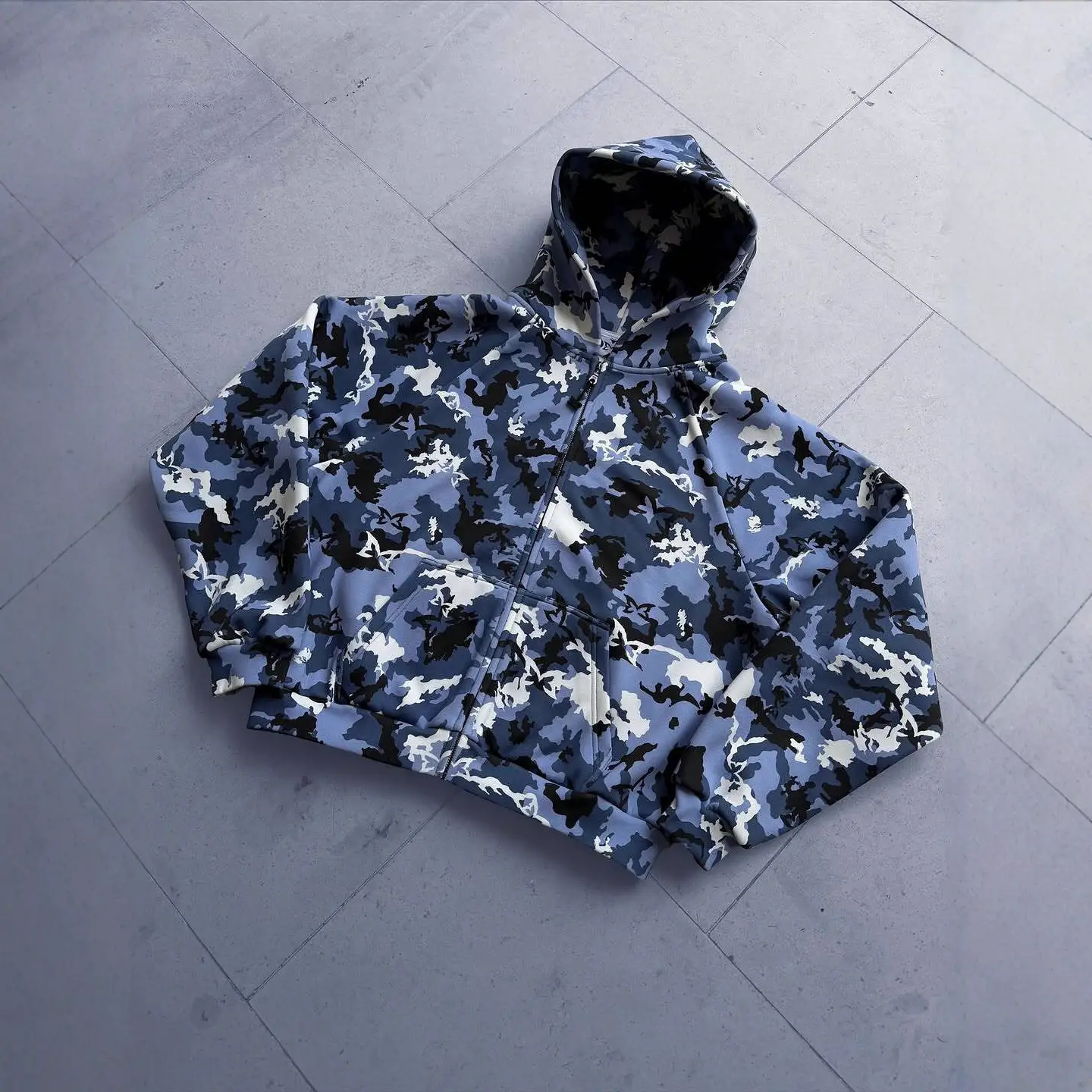 Blue Camouflage Zip Up Hoodie