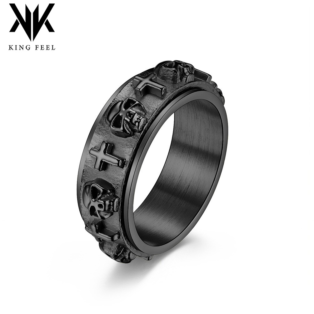 Cross-border Amazon jewelry supply skull cross titanium steel ring can rotate and decompress jewelry wholesale
