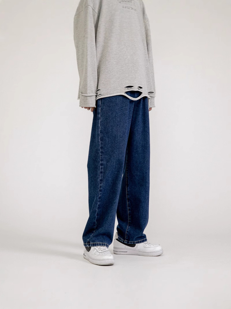 Custom Wholesale Straight-Leg Jeans for Men, All-Season Loose Wide-Leg Denim Men's Pants, Korean Style Trendy Men's Jeans