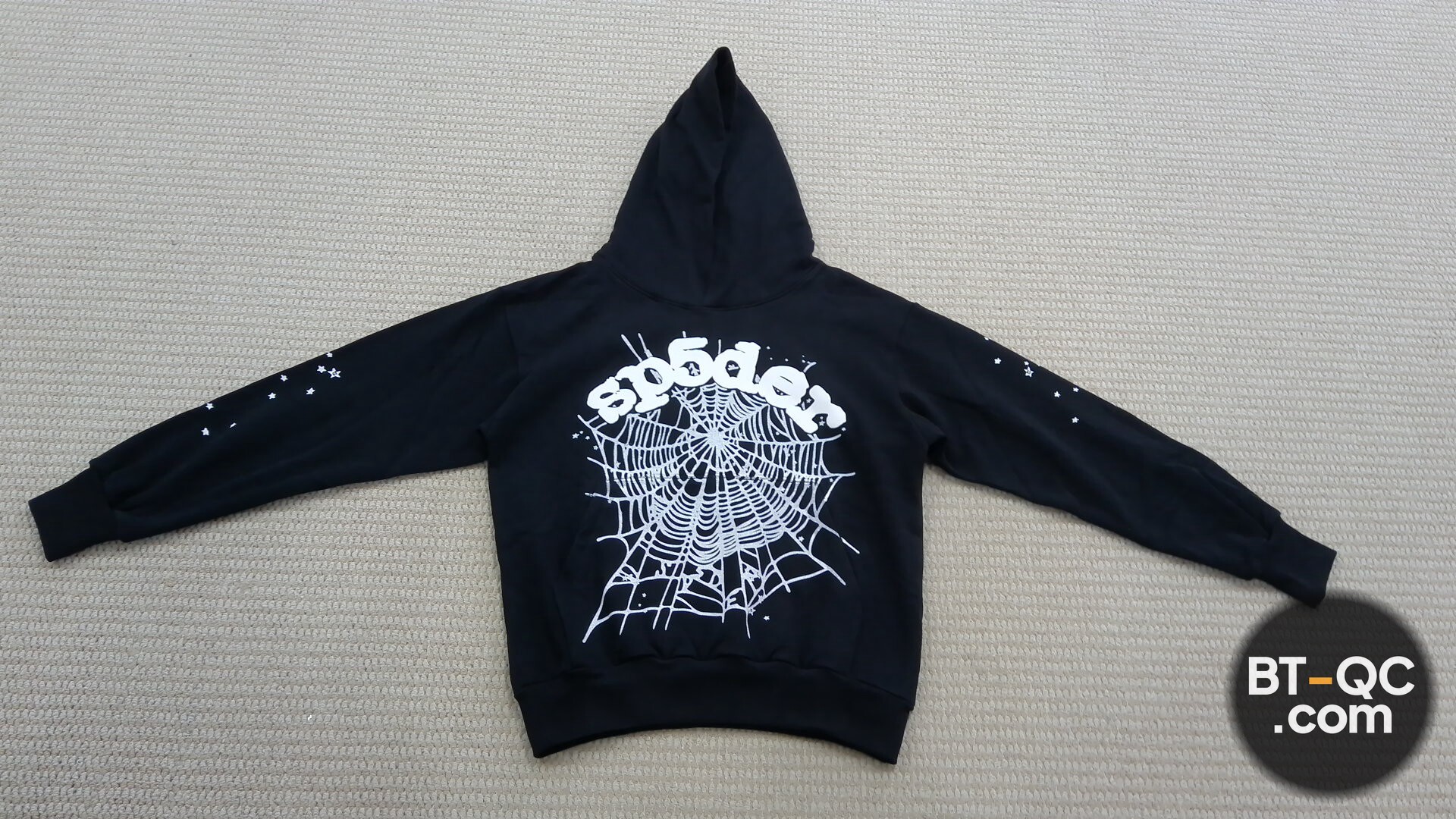 SP5DER Black Spiderweb Hoodie QC