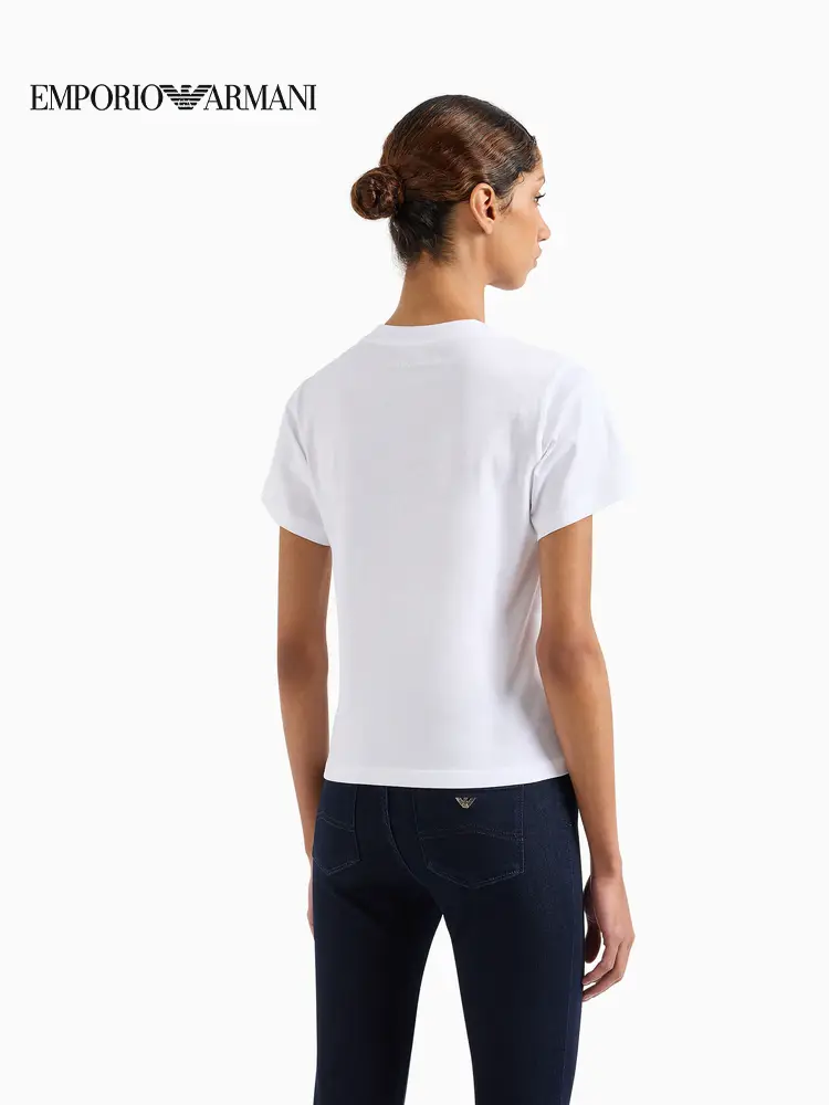 Emporio Armani/Armani 2025 Summer New Arrival Women's Cotton round Neck Short Sleeve Classic Logo T-shirt