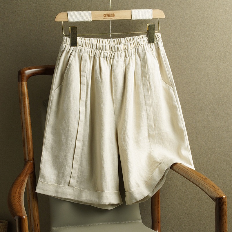 Cotton and Linen Wide-leg Pants Women's Spring and Summer 2025 New Style Elastoelastic High Waist Dosing Casual Loose plus size Straight Short Pants